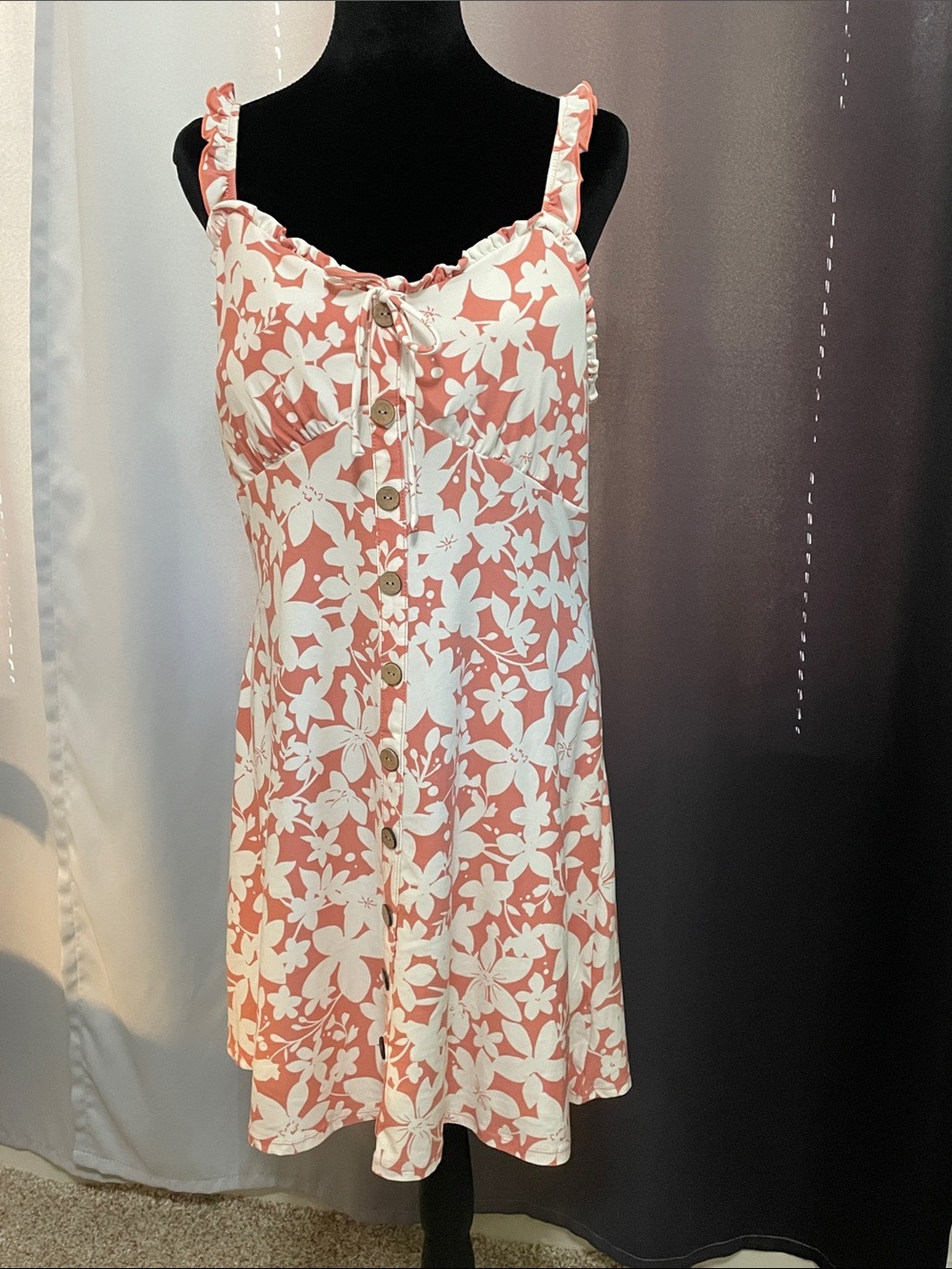 Pink & White Floral Button-Front Midi Dress